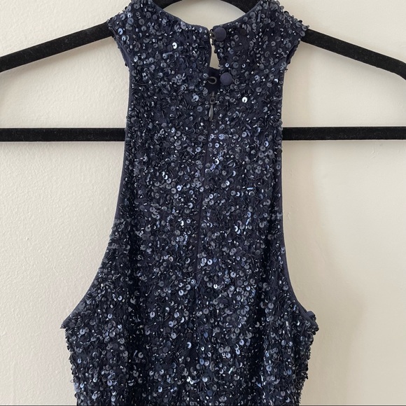 Parker Black Navy Sequin High Neck Halter Maxi Gown Dress Formal Wedding Prom - Picture 7 of 14